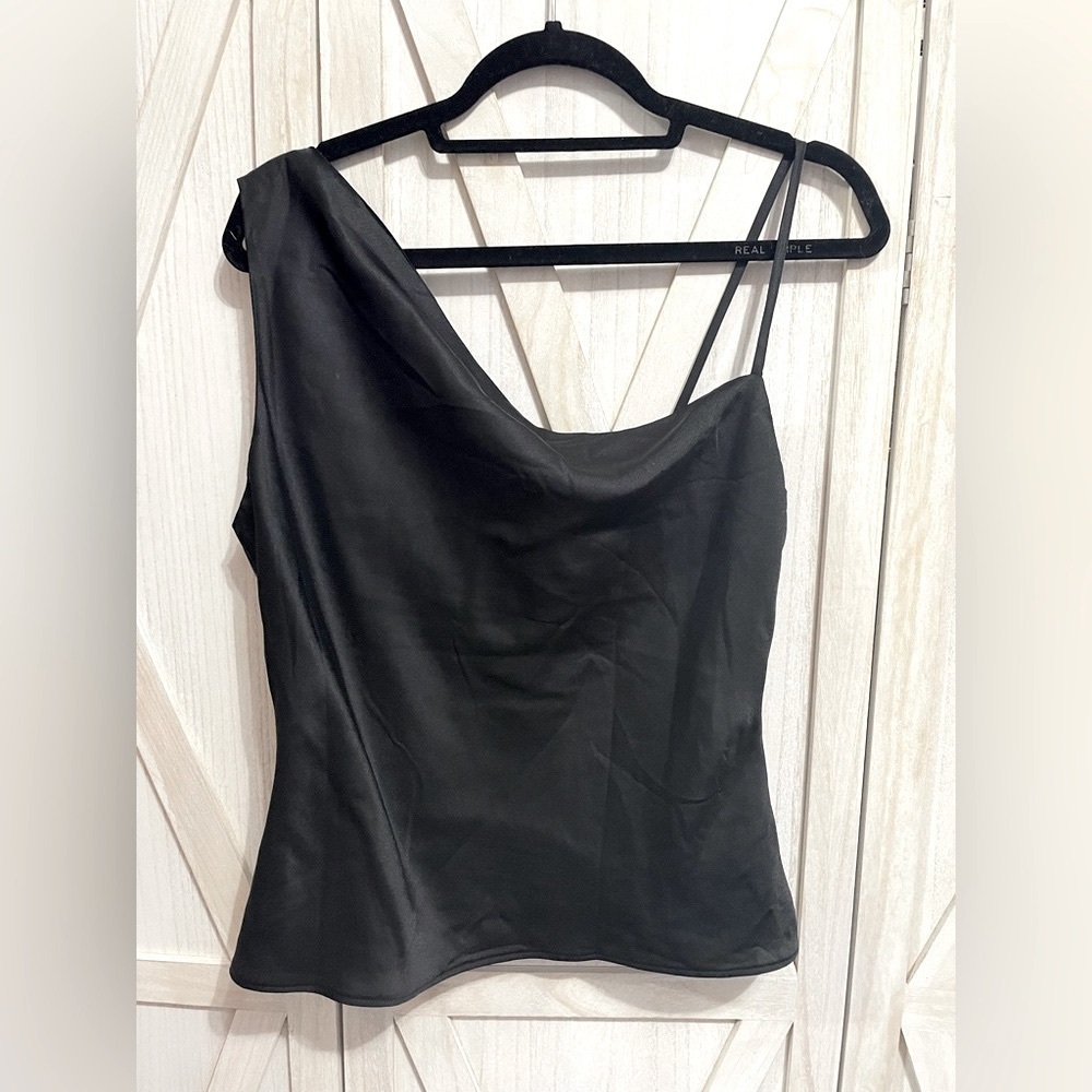 Nasty Gal Satin Asymmetric Cowl Neck Cami Black Size 8
